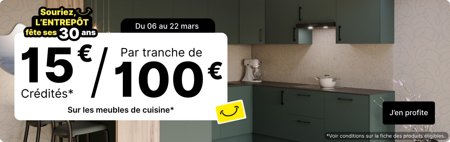 op&eacute;ration 30 ans MARS 2026 - 15/100 sur une s&eacute;lection de meubles de cuisine 