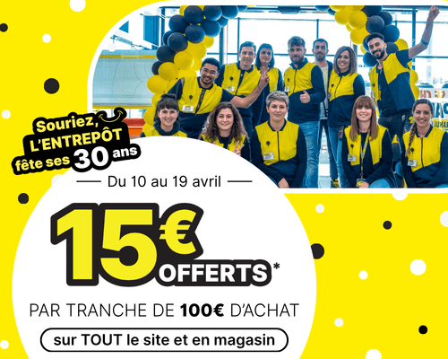 15 euros crédités tous les 100 euros d'achat sur tout le site - offre anniversaire 30 ans