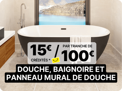 15 euros cr&eacute;dit&eacute;s tous les 100 euros d'achat sur une s&eacute;lection de grande marques de sanitaire