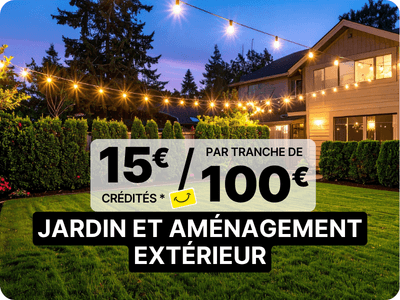 15 euros cr&eacute;dit&eacute;s tous les 100 euros d'achat sur une s&eacute;lection de grande marques de jardin