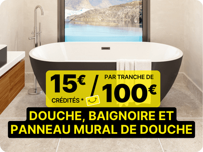 15 euros crédités tous les 100 euros d'achat sur une sélection de grande marques de sanitaire