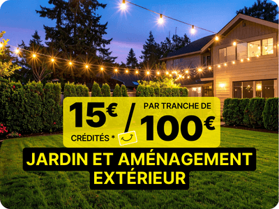 15 euros crédités tous les 100 euros d'achat sur une sélection de grande marques de jardin