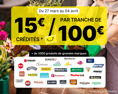 op&eacute;ration marques mars avril 2026 - 15&euro;/100&euro; 