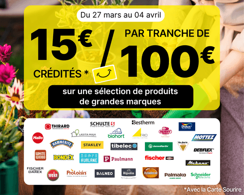 op&eacute;ration marques mars avril 2026 - 15&euro;/100&euro; 