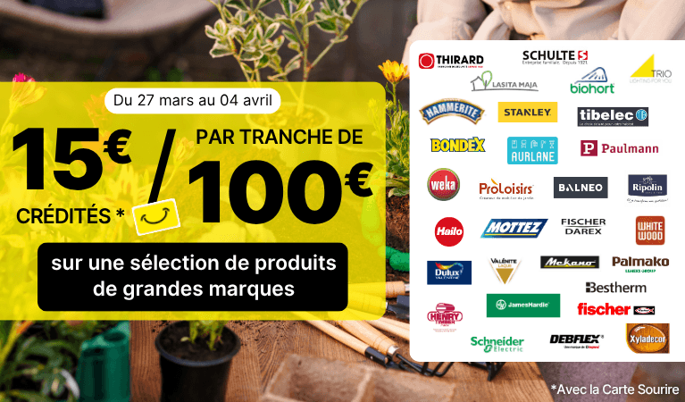 op&eacute;ration marques mars avril 2026 - 15&euro;/100&euro; 