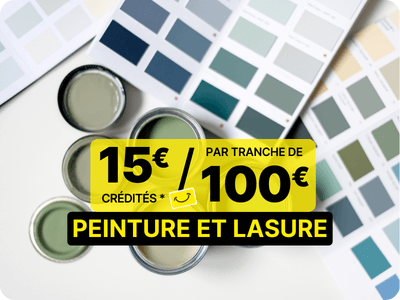 15 euros crédités tous les 100 euros d'achat sur une sélection de grande marques de peinture