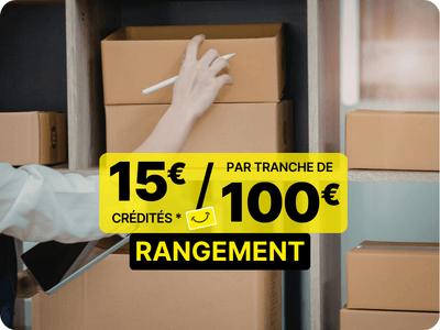 15 euros crédités tous les 100 euros d'achat sur une sélection de grande marques de rangement