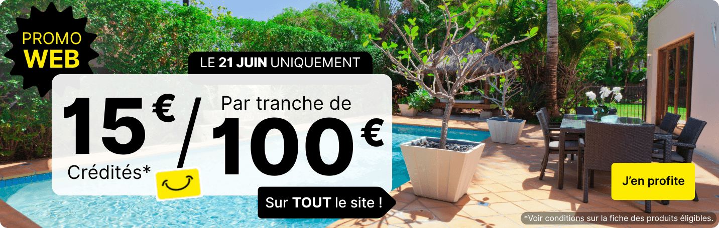 Opération 15€ / 100 € : offre sur tout le site le dimanche 21 juin 2026