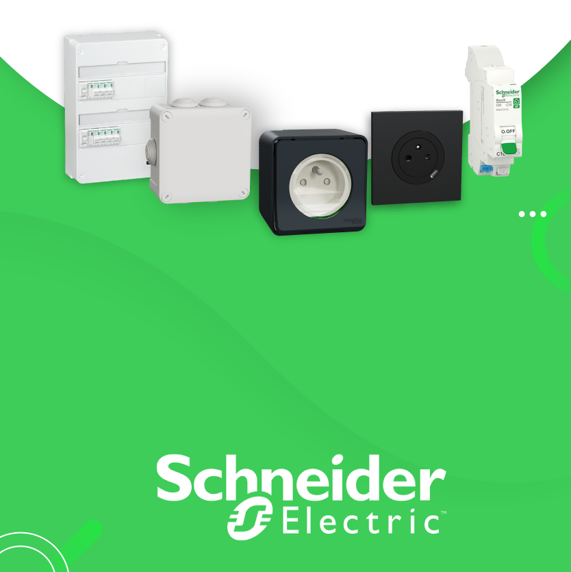 Présentation de la gamme de produits Schneider boîte de dérivation, appareillage électrique, prise intérieur, prise étanche, interrupteur, tableau électrique, équipement de bricolage
