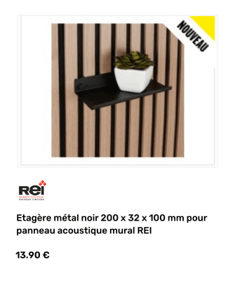 Etagère métal noir 200 x 32 x 100 mm pour panneau acoustique mural REI