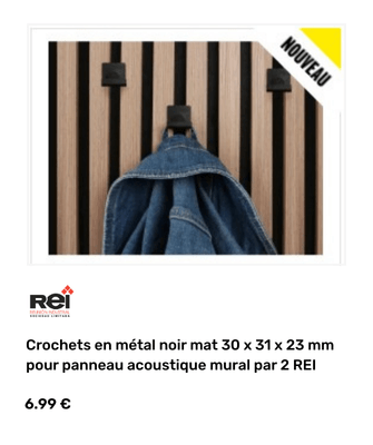 Crochets en métal noir mat 30 x 31 x 23 mm pour panneau acoustique mural par 2 REI