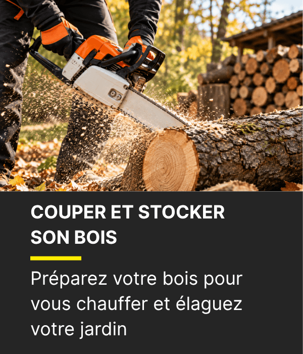 COUPER ET STOCKER SON BOIS > Tron&ccedil;onneuse, fendeur, scie &agrave; b&ucirc;ches, chalet de stockage d&eacute;couvrez nos produits