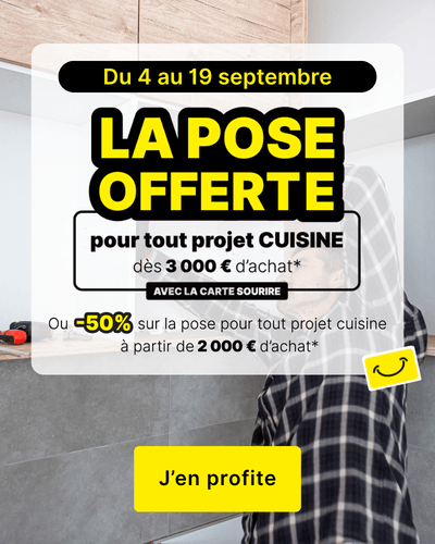 la pose de votre cuisine offerte pour tout projet CUISINE AVEC LA CARTE SOURIRE d&egrave;s 3 000 &euro; d&rsquo;achat