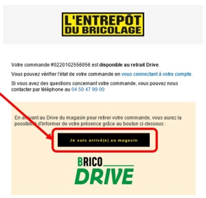 E-mail de commande Brico Drive