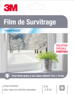 Film de survitrage 2 m x 1,5 m pour l'isolation des fenêtres 3M, 1171968, Chauffage Climatisation et VMC