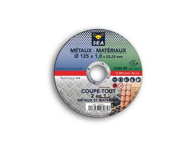 Disque à tronçonner coupe-tout métaux et matériaux diamètre 125 mm SEA, 1272897, Outillage
