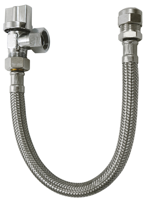 Robinet d'arrêt de WC avec flexible sortie bicône diamètre 12 mm L 30 cm, 301141, Salle de bains et WC