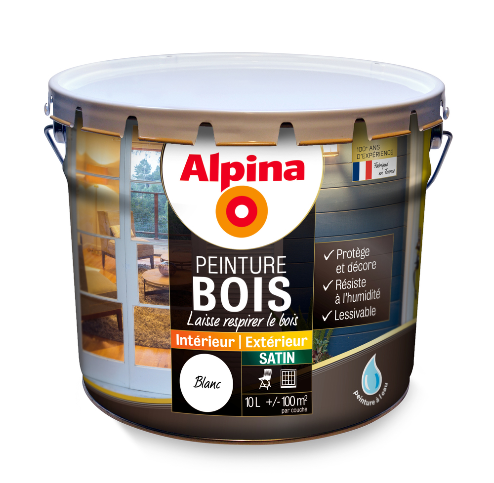 Peinture Bois Acrylique Blanc Satin 10 L Alpina 1146637 Exterieur Jardin L Entrepot Du Bricolage