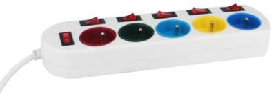 Multiprise avec interrupteurs individuels et général 5 prises 1,5m fixable  multicolor GAO, 1157992, Electricité et domotique