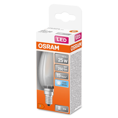 Ampoule LED E14 flamme dépolie 2.5W =250 lumens blanc froid OSRAM, 1330354, Ampoule, luminaire et eclairage