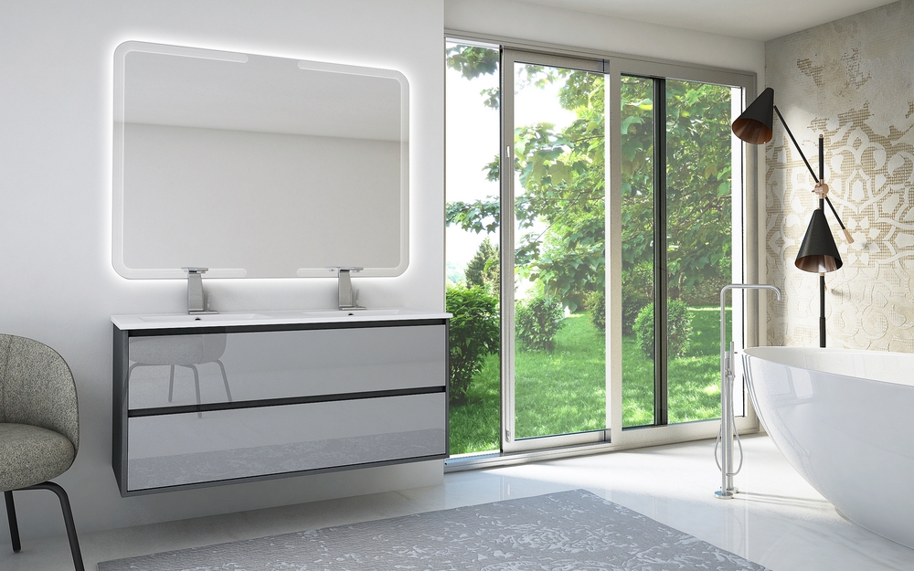 Meuble De Salle De Bain Glass Avec Vasque Et Miroir 120cm Anthracite 1171406 Salle De Bains L Entrepot Du Bricolage