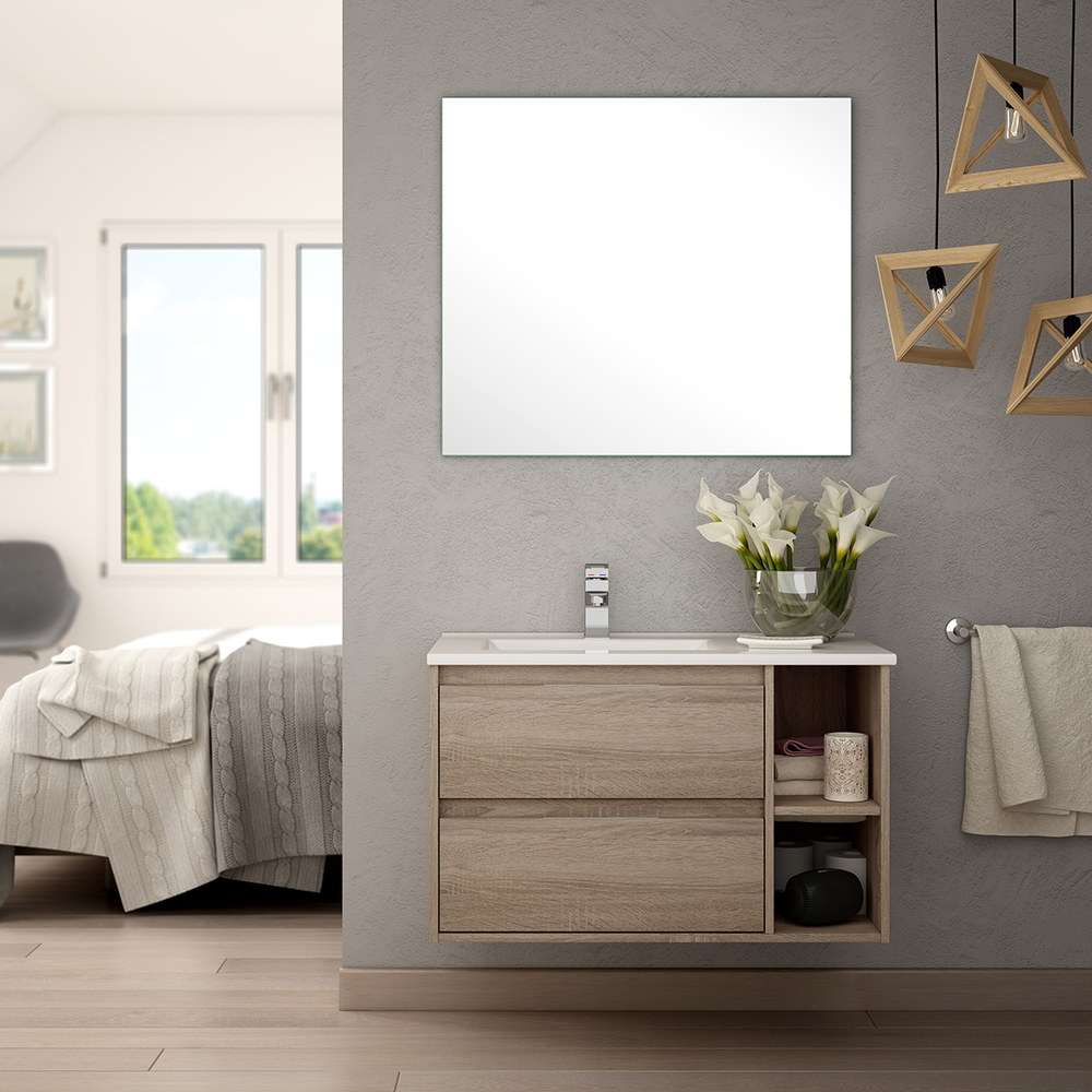 Meuble De Salle De Bains Avec Vasque Et Miroir Chene Cambrian L 800 Mm Venus Egore 1151868 Salle De Bains L Entrepot Du Bricolage