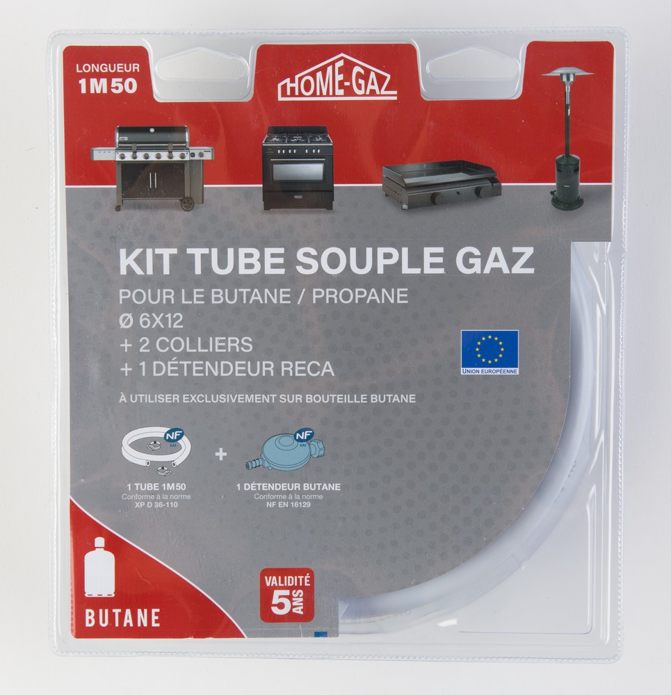 Kit Tuyau Butane 1,5 M + Régulateur 30 Mbar Certifié CE - Inclus 2 Colliers De Serrage + Porte-clés Offert - Pour Installation Gaz Butane/propane Sécurisée
