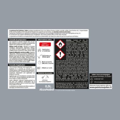 Peinture fer antirouille gris acier brillant 0,5 L - JULIEN
