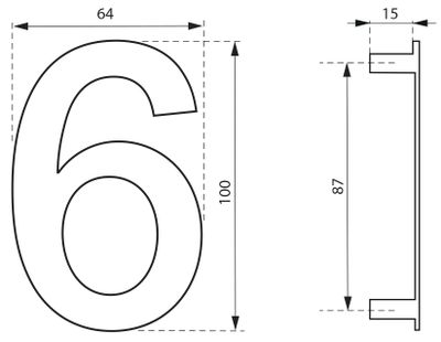 Chiffre 6 à visser hauteur 100 mm inox THIRARD