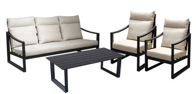 Salon de jardin PRADO aluminium beige/gris 5 places avec coussins - PROLOISIRS