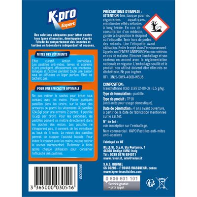 Anti-mites et larves pour vêtements en pastille par 20 - K-PRO