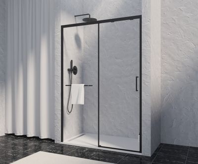 Porte de douche coulissante 160x200 cm profilé noir verre transparent 8 mm Signature - OCEA