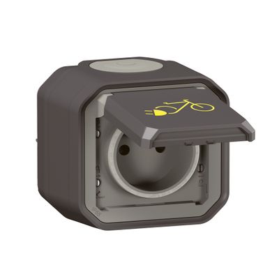 Prise de recharge 2 roues électriques étanche IP55 en saillie 2 P+T 16A Anthracite - Plexo LEGRAND<br>