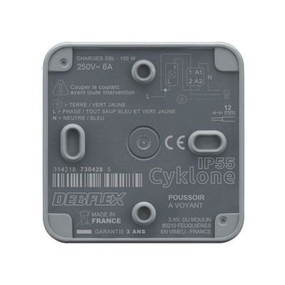Bouton poussoir étanche IP55 Cyklone avec témoin lumineux anthracite - DEBFLEX