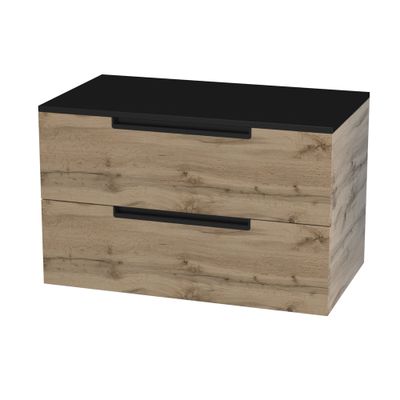 Meuble de salle de bains Loft 2 tiroirs L80 x H50 x P45 cm bois mélaminé chêne - AURLANE