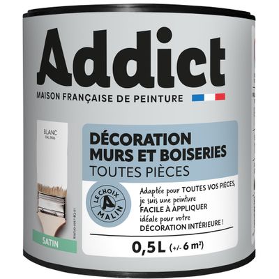 Peinture décoration Murs et Boiseries SATIN 0,5 L blanc - ADDICT