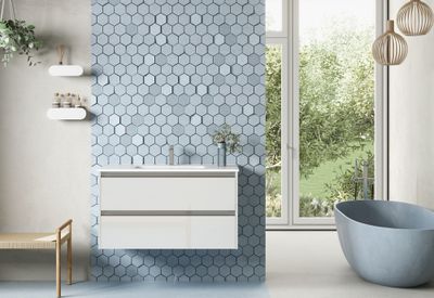 Caisson de salle de bains Thana 2 tiroirs L100 x H55 x P45 cm panneau de particules blanc