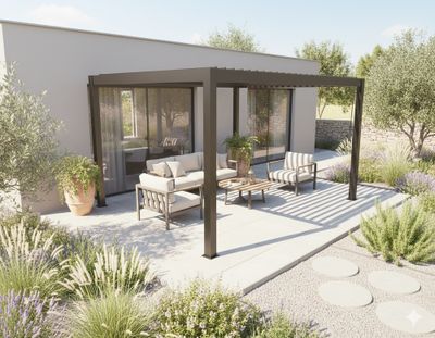Pergola bioclimatique aluminium PER4030BI gris 11,9 m², Livraison à domicile incluse - HABRITA