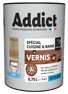 Vernis bois spécial cuisine et bains mat incolore 0,75 L  - ADDICT