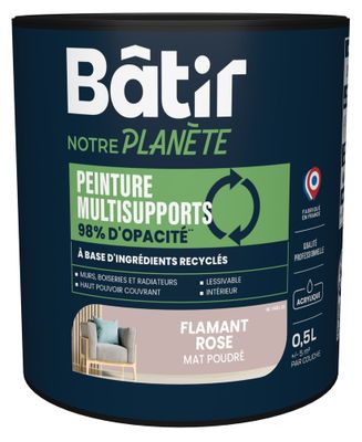 Peinture multi supports mat flamant rose 0,5 L - BATIR NOTRE PLANETE