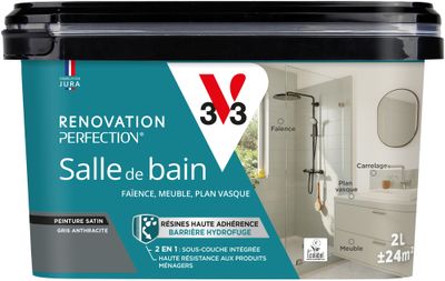 Peinture de rénovation pour salle de bain gris anthracite finition satinée 2 L - V33