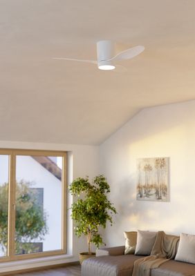 Ventilateur de plafond silencieux avec lumière LED + télécommande Blanc Ø106cm - Baracarès EGLO