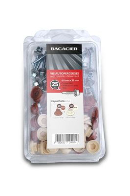 Kit 25 vis autoperceuses avec capuchons Rouge/Beige 4.9x35mm pour SYMEO - BACACIER