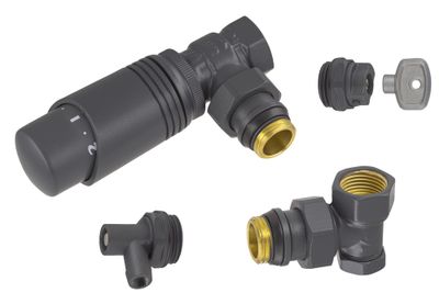 Kit complet de robinetterie de radiateur tête thermostatique équerre 1/2 anthracite - QUICK PLOMBERIE