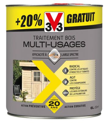 Traitement du bois multi- V33usages 5 L +20 % Gratuit - V33