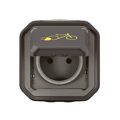 Prise de recharge 2 roues électriques étanche IP55 en saillie 2 P+T 16A Anthracite - Plexo LEGRAND<br>