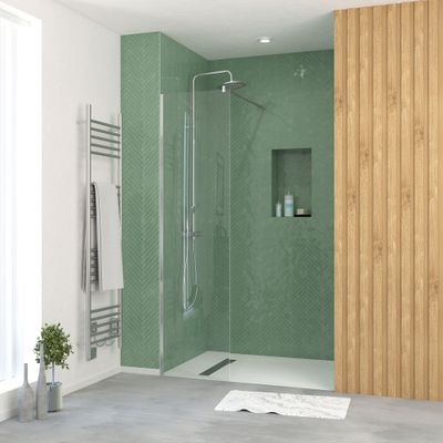Paroi de douche à l'italienne 50x195 cm profilé chrome verre transparent 5 mm Essentiel - AURLANE