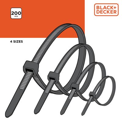 Colliers de serrage plastique noir assortiment 4 tailles par 200 - BLACK+DECKER