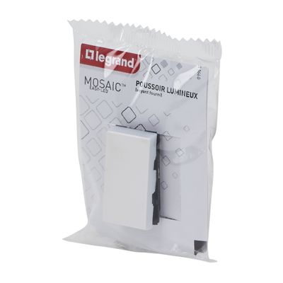 Bouton poussoir encastrable avec voyant lumineux 1 module Blanc - Mosaic LEGRAND