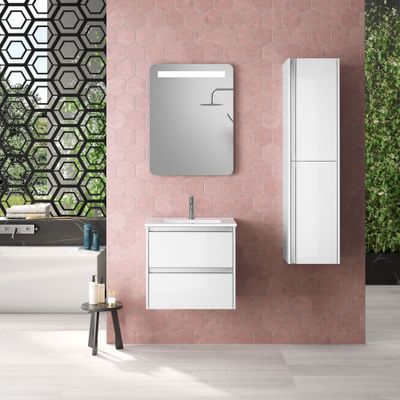 Colonne de salle de bains Thana 2 portes L35 x H140 x P32 cm panneau de particules blanc